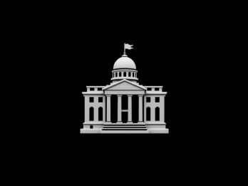 Illustration of a government building with a dome and flag on top.
