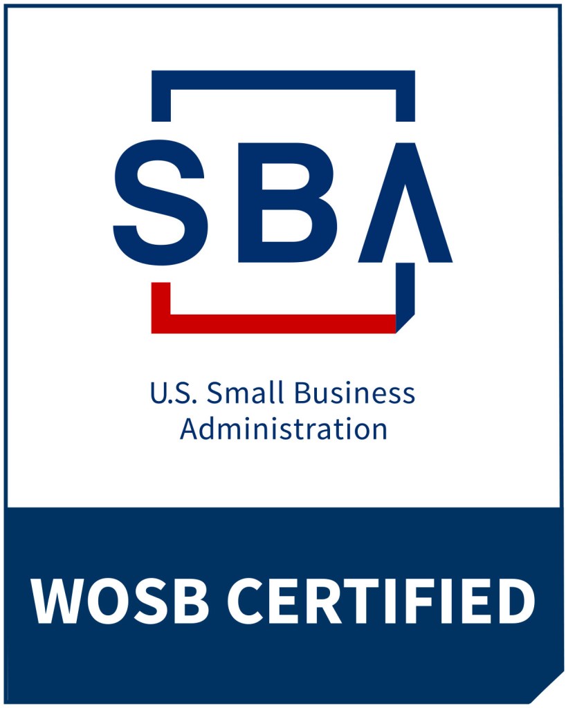 SBA WOSB Certified logo, indicating certification by the U.S. Small Business Administration.